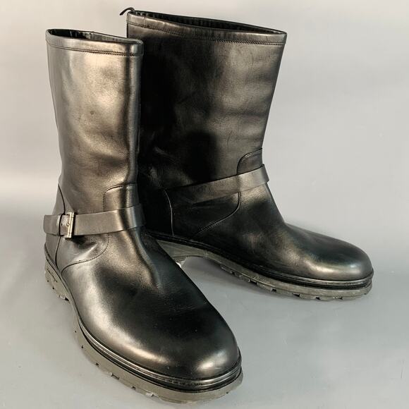 SALVATORE FERRAGAMO Size 12 Black Leather Rubber Sole Engineer Boots - Picture 1 of 9